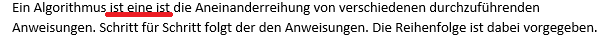 Screenshot von Word. Ein Beispielsatz mit einem Fehler, den Word nicht erkennt.